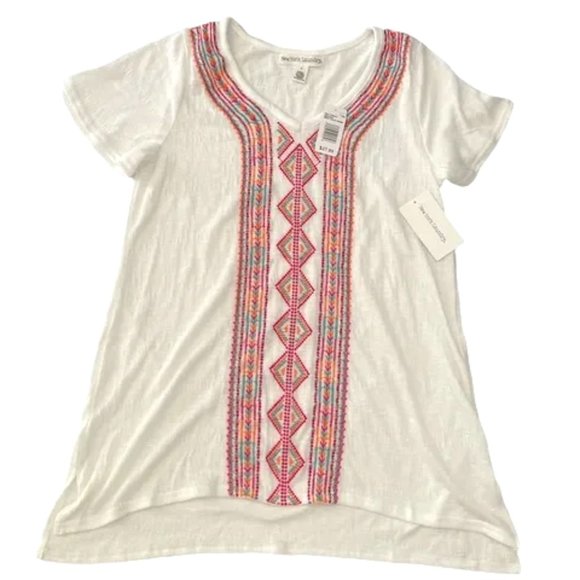 New York Laundry Tops - New York Laundry Blouse High Low Women 3XL Short Sleeve V-Neck Embroidered Top